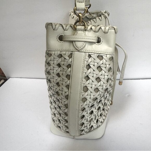 Ralph Lauren Woven Leather Debby Tassel Logo Drawstring Shoulder Bag Bucket Tote - Picture 3 of 16